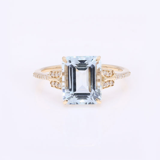 3.43 Ct Emerald Cut Natural Beryl Aquamarine 14K Gold Ring