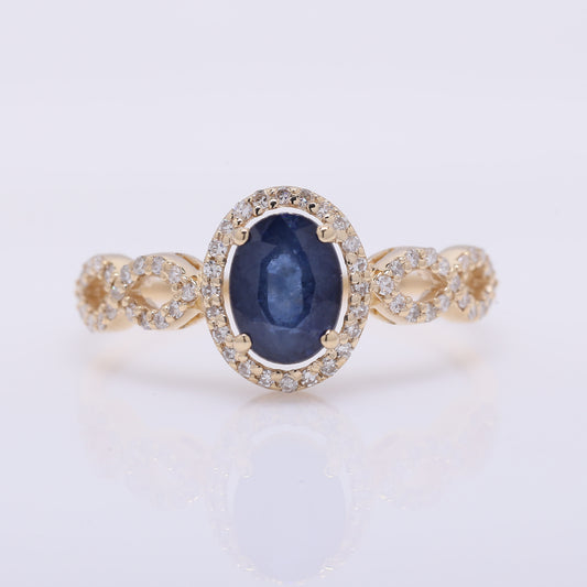 1.39 Ct Oval Mixed Cut Natural Sapphire 14K Gold Ring