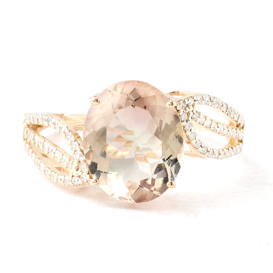 2.99 Ct Oval Mixed Cut Natural Plagioclase Feldspar Sunstone 14K Gold Ring