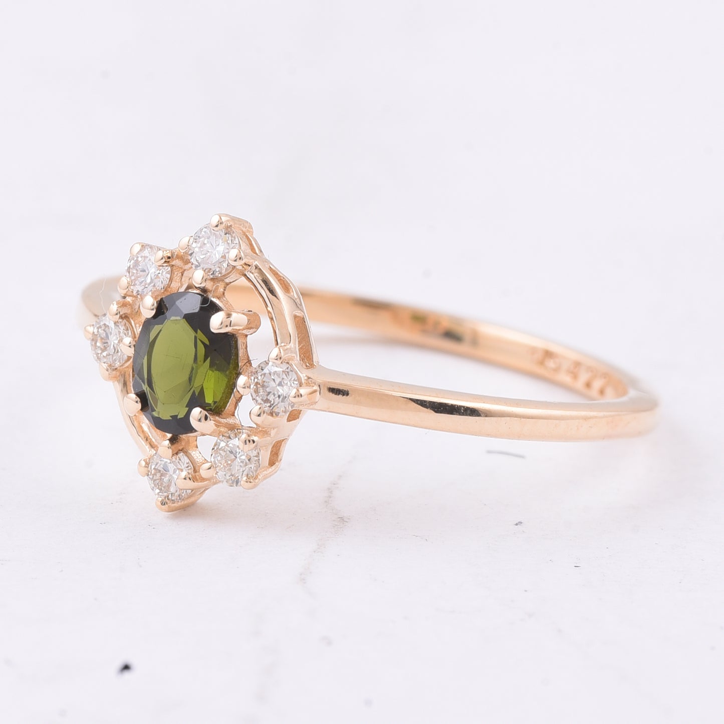 0.44 Ct Oval Natural Green Tourmaline 14K Gold Ring