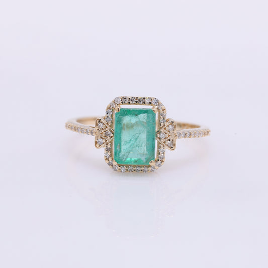 1.36 Ct Octagon Step Cut Natural Emerald 14K Gold Ring