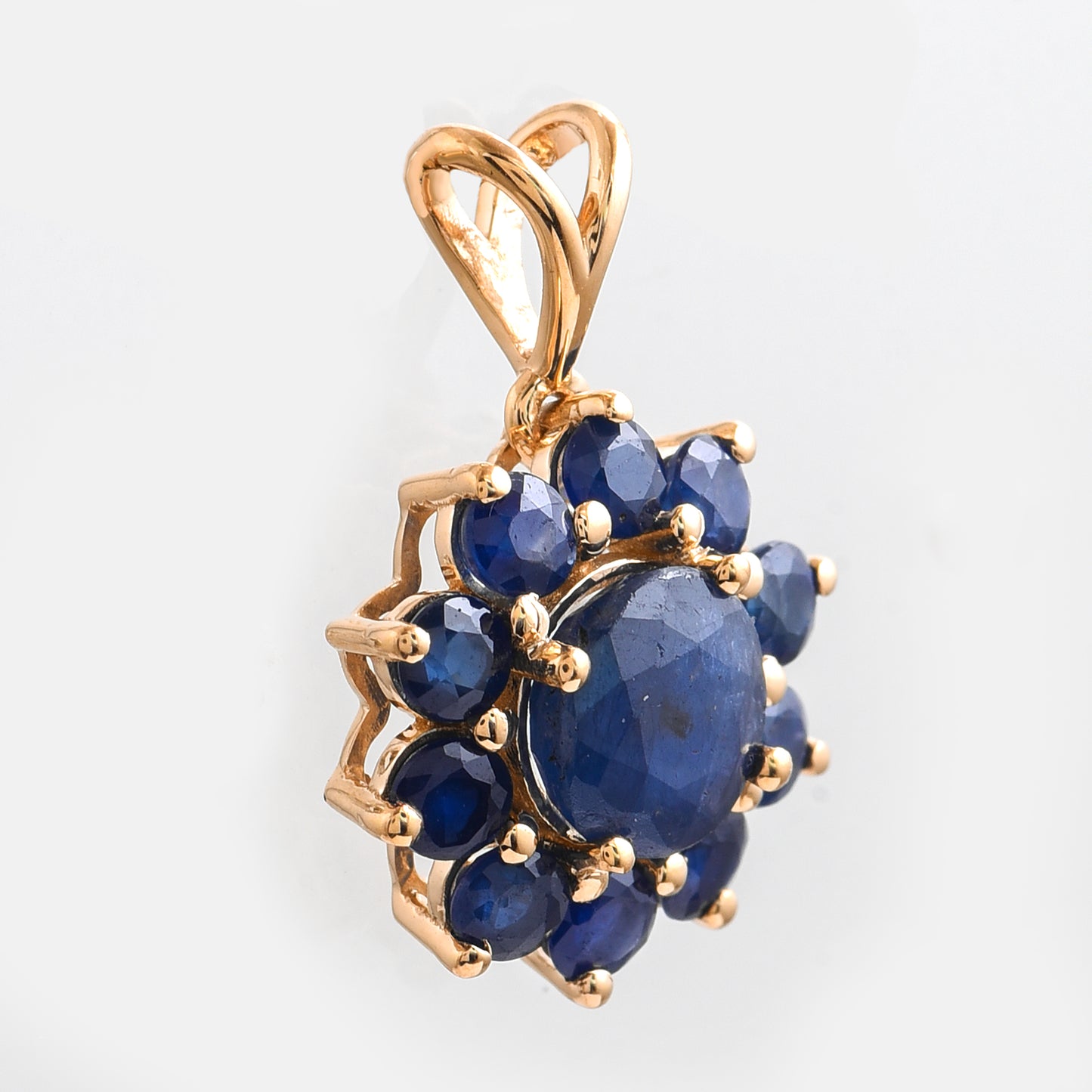 2.33 Ct Round Mixed Cut Natural Sapphire 14K Gold Pendant