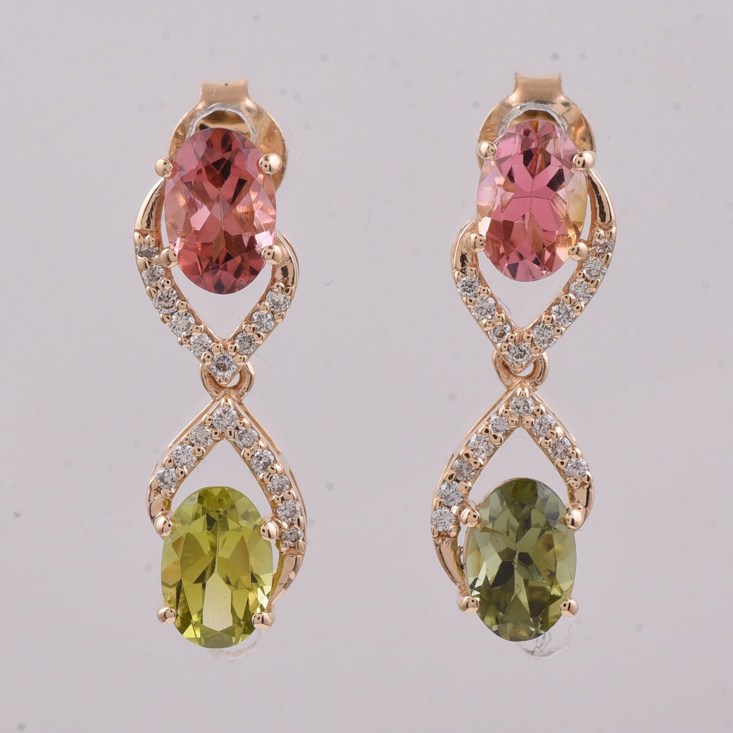 2.15 Ct Oval Natural Multi-Coloured Tourmaline 14K Gold Earrings