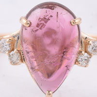 2.67 Ct Pear Cabochon Natural Pink Tourmaline 14K Gold Ring