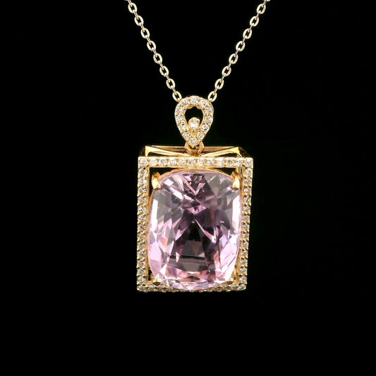 9.69 Ct Cushion Kunzite 14K Gold Pendant