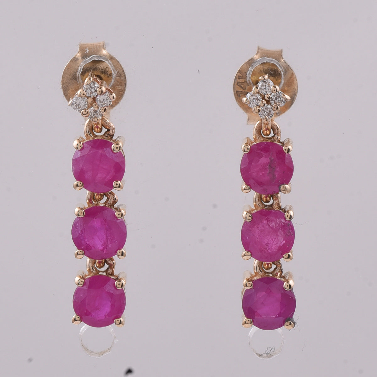 1.42 Ct Round Natural Ruby 14K Gold Earrings