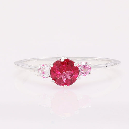 1.34 Ct Round Pink Topaz 925 Silver Ring