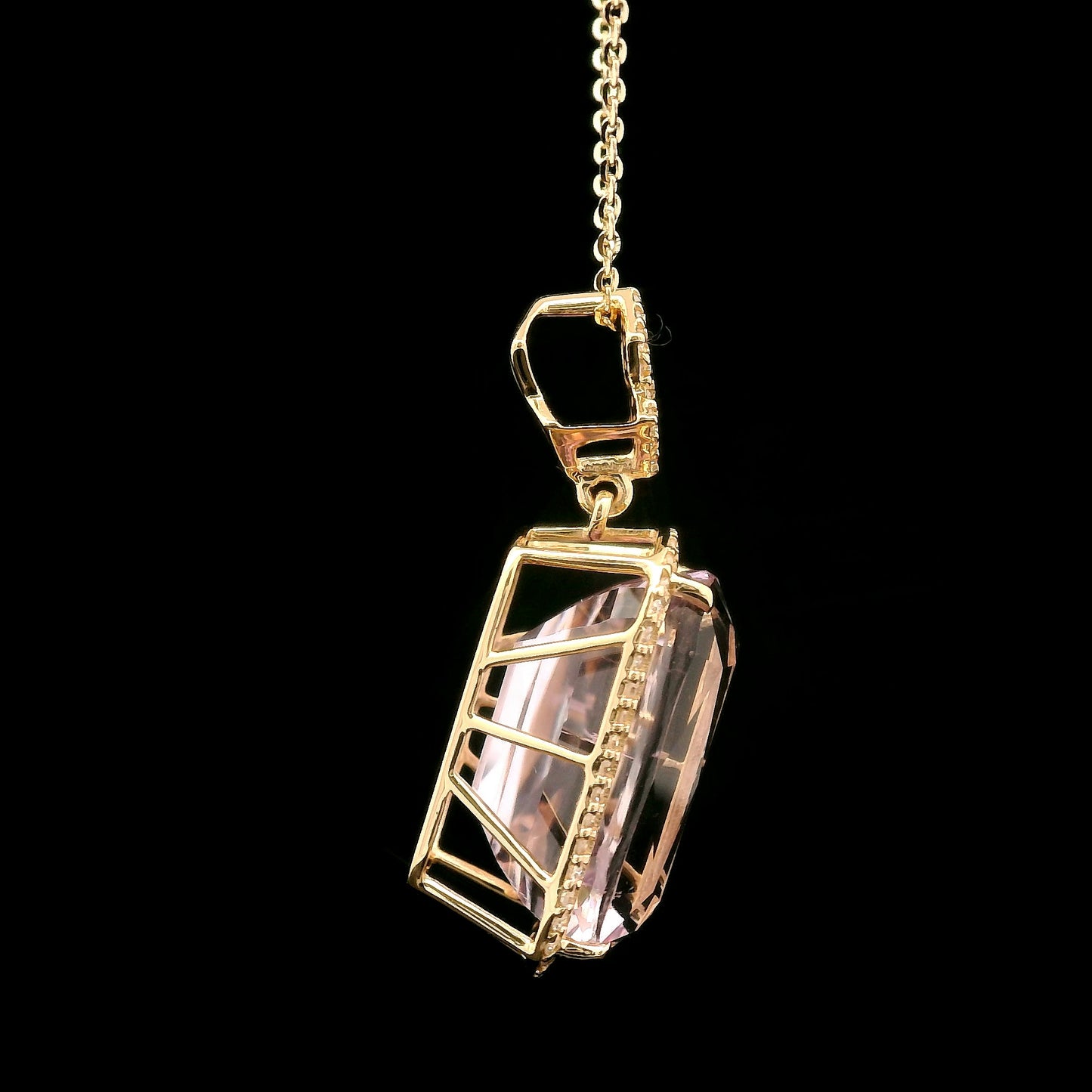 10.24 Ct Cushion Kunzite 14K Gold Pendant