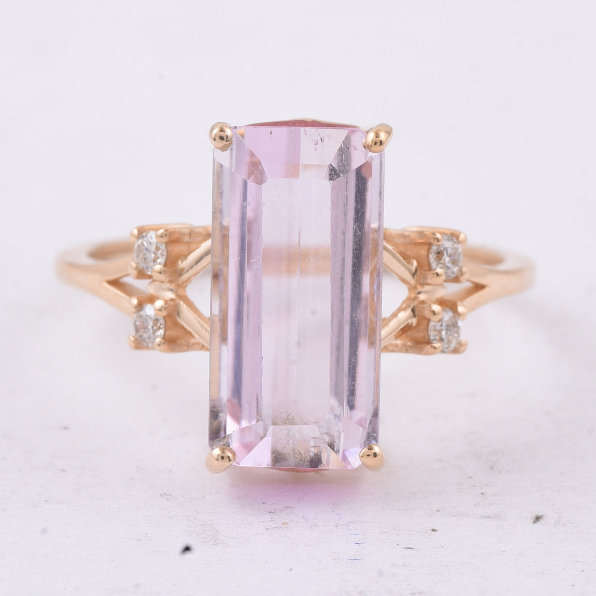 4.51 Ct Octagon Step Cut Natural Kunzite 14K Gold Ring