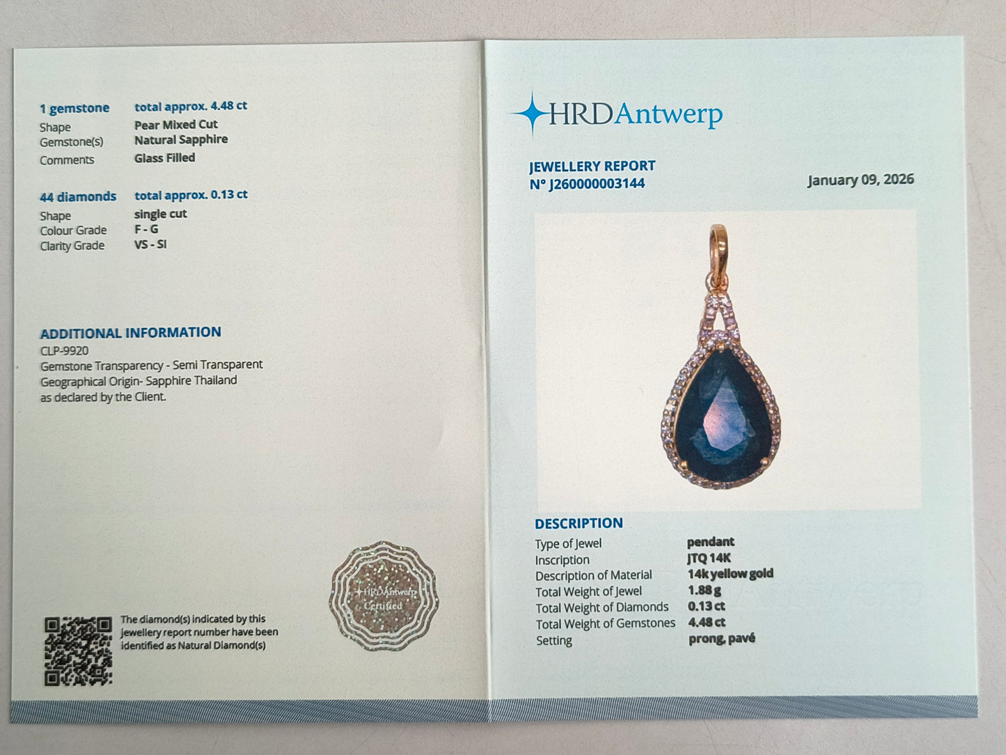4.61 Ct Pear Mixed Cut Natural Sapphire 14K Gold Pendant