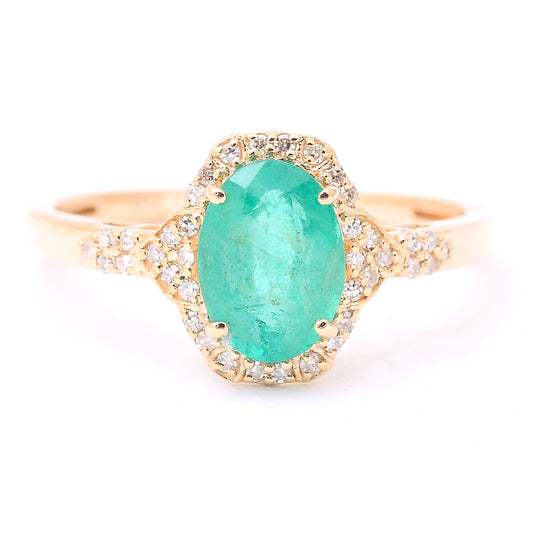 1.37 Ct Oval Mixed Cut Natural Emerald 14K Gold Ring