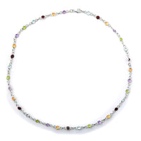 9.26 Ct Round Garnet, Peridot, Blue Topaz, Citrine, Amethyst 925 Sterling Silver Necklace