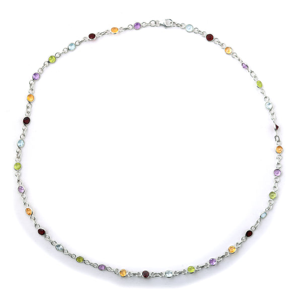 9.26 Ct Round Garnet, Peridot, Blue Topaz, Citrine, Amethyst 925 Sterling Silver Necklace