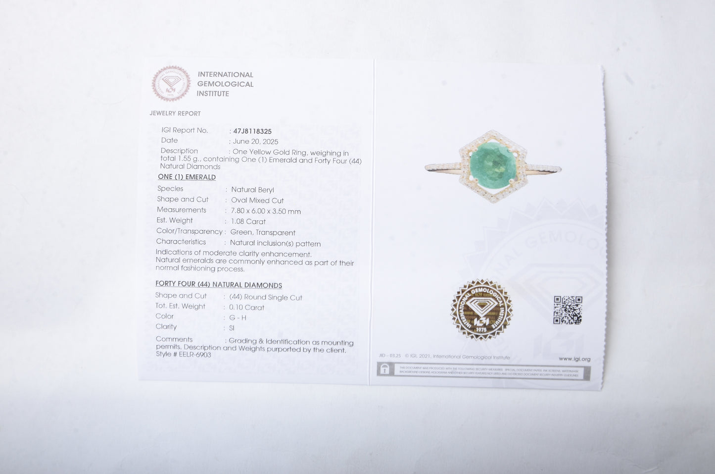 1.18 Ct Oval Mixed Cut Natural Beryl Emerald 14K Gold Ring