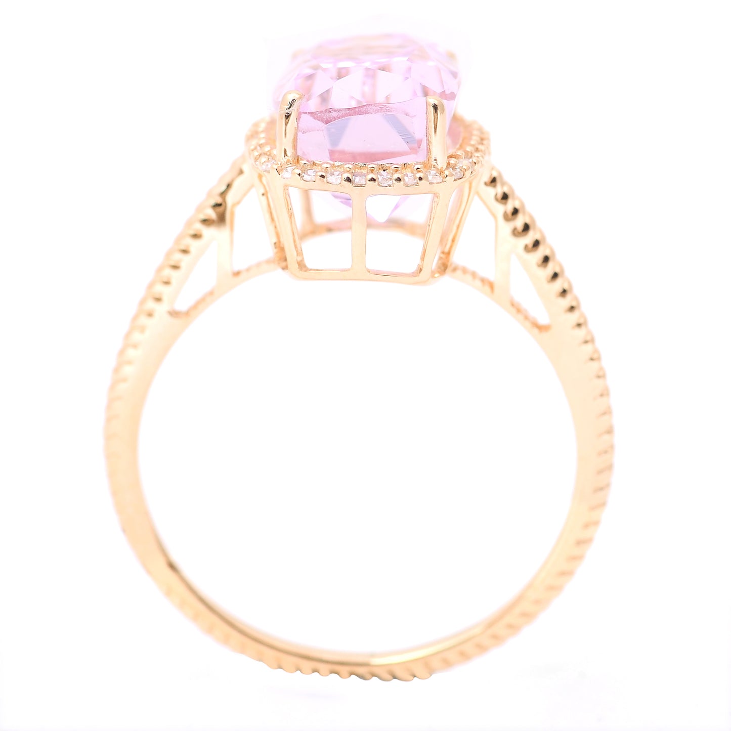 4.55 Ct Cushion Mixed Cut Natural Kunzite 14K Gold Ring