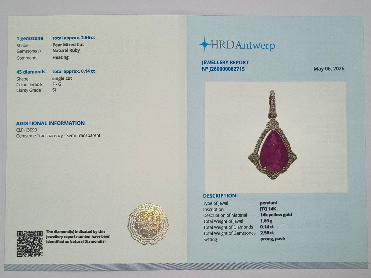 2.70 Ct Pear Mixed Cut Natural Ruby 14K Gold Pendant