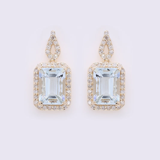 2.16 Ct Octagon Step Cut Natural Aquamarine 14K Gold Earrings