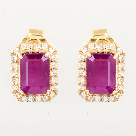 3.03 Ct Octagon Ruby 14K Gold Earrings