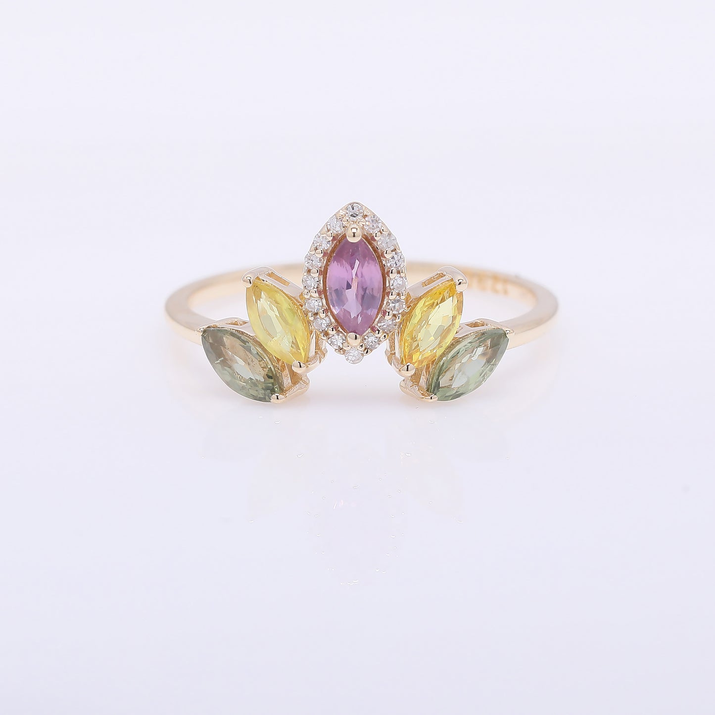 1.09 Ct Marquise Mixed Cut Natural Multi-Coloured Sapphire 14K Gold Ring