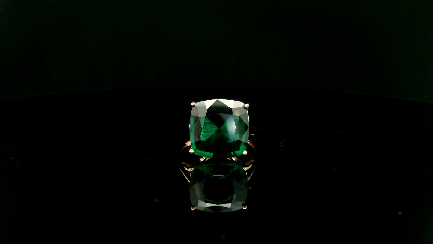 5.24 Ct Cushion Lab Grown Emerald 14K Gold Ring