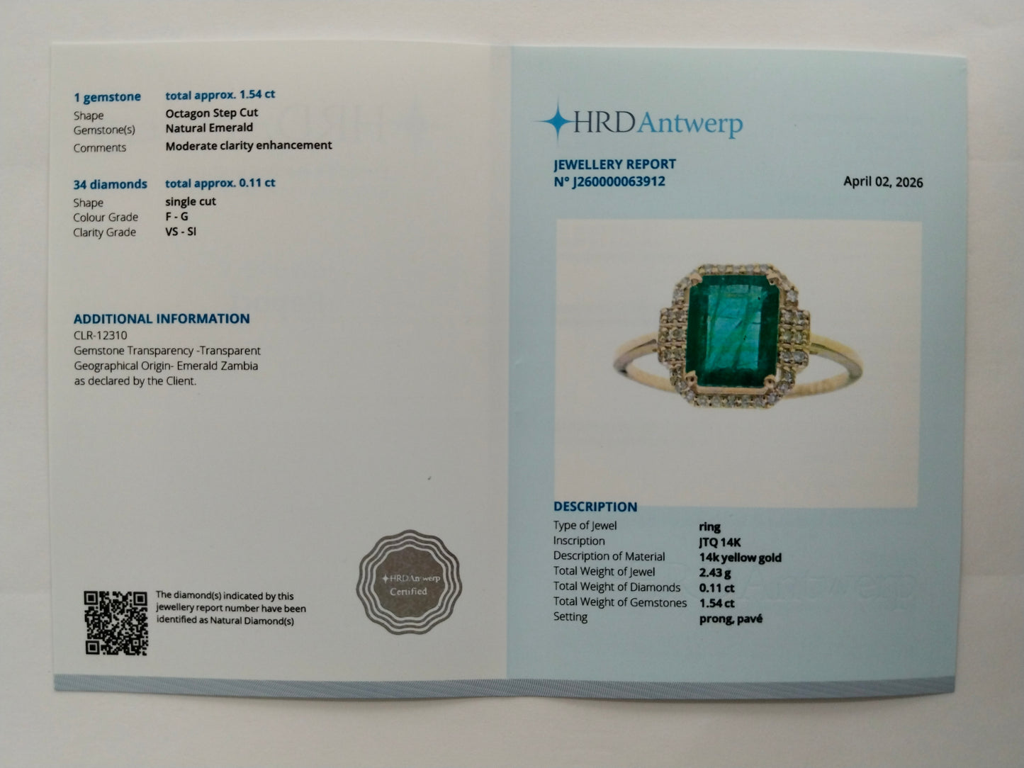 1.65 Ct Octagon Step Cut Natural Emerald 14K Gold Ring