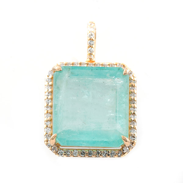 6.36 Ct Octagon Step Cut Natural Emerald 14K Gold Pendant