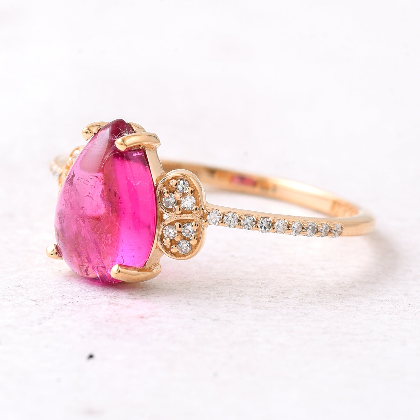 1.89 Ct Pear Cabochon Natural Tourmaline 14K Gold Ring