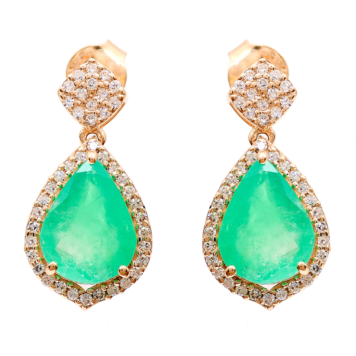 3.21 Ct Pear Natural Emerald 14K Gold Earrings