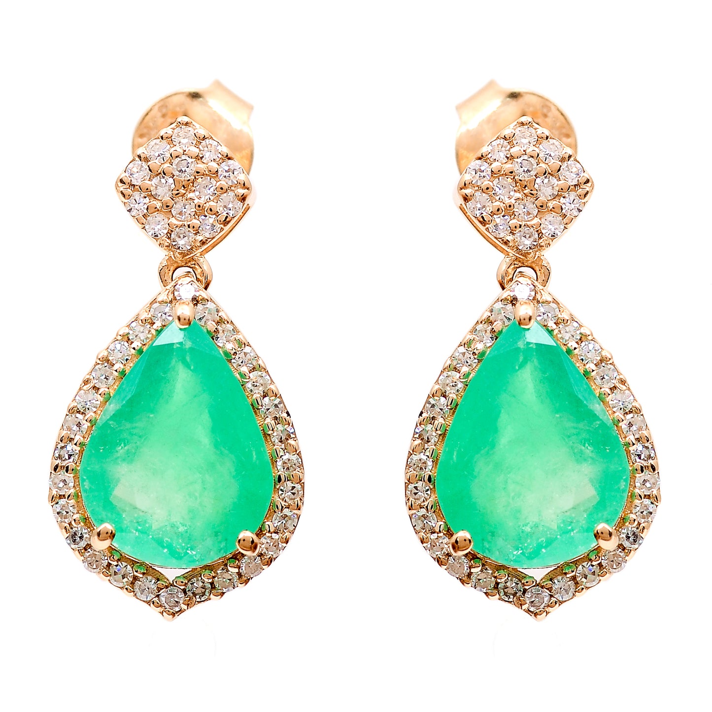 3.21 Ct Pear Natural Emerald 14K Gold Earrings