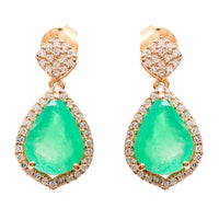 3.21 Ct Pear Natural Emerald 14K Gold Earrings