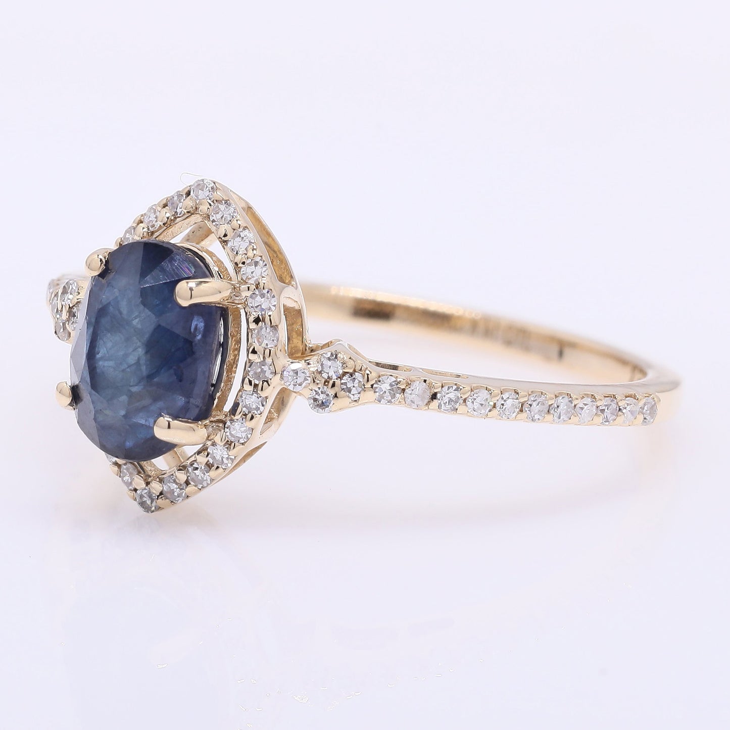 1.65 Ct Oval Mixed Cut Natural Sapphire 14K Gold Ring