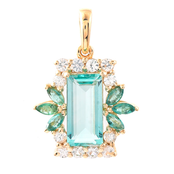 1.39 Ct Rectangle Step Cut, Marquise Mixed Cut Natural Emerald 14K Gold Pendant