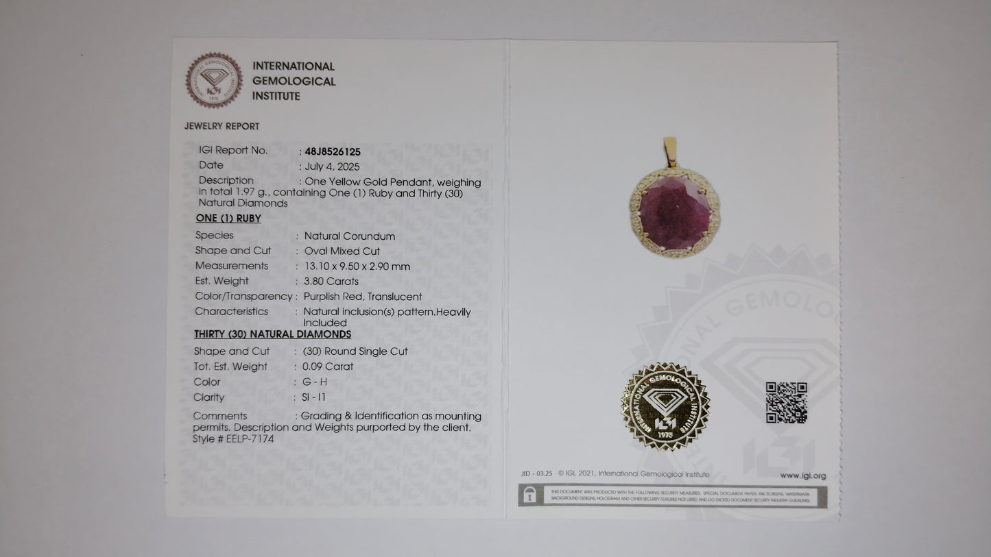 3.89 Ct Oval Mixed Cut Natural Corundum Ruby 14K Gold Pendant