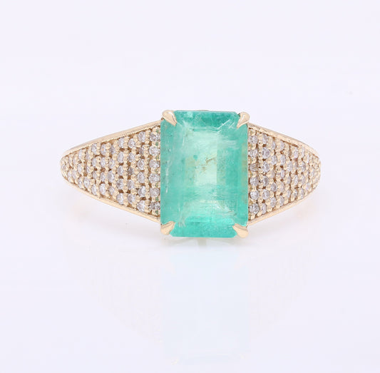 2.40 Ct Octagon Step Cut Natural Emerald 14K Gold Ring