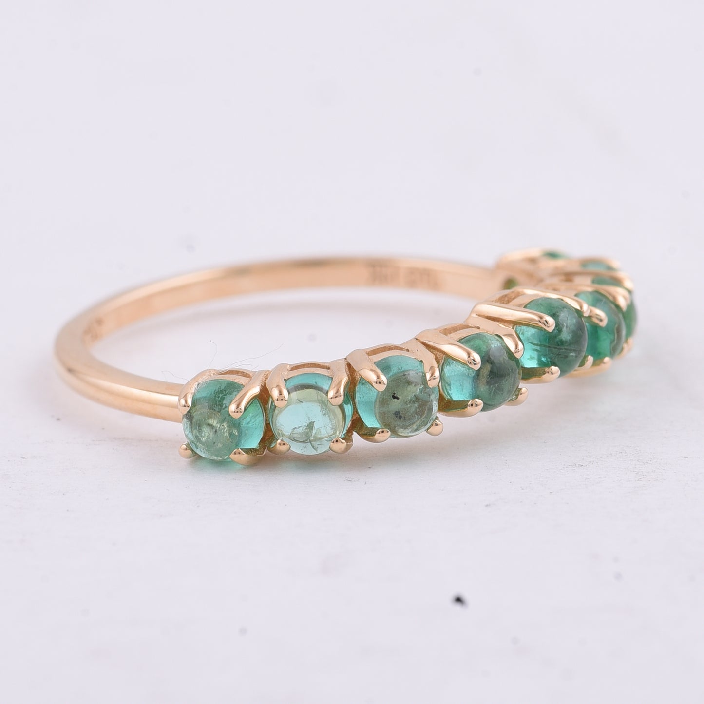 1.18 Ct Round Cabochon Cut Natural Emerald 14K Gold Ring
