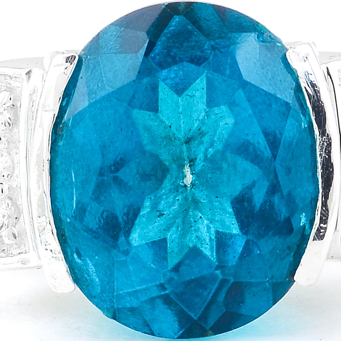 6.15 Ct Oval Pariba Topaz, Cubic Zirconia, 925 Sterling Silver Ring