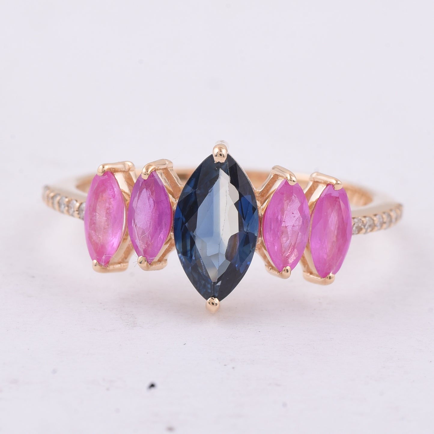 1.82 Ct Marquise Natural Multi-Coloured Sapphire 14K Gold Ring