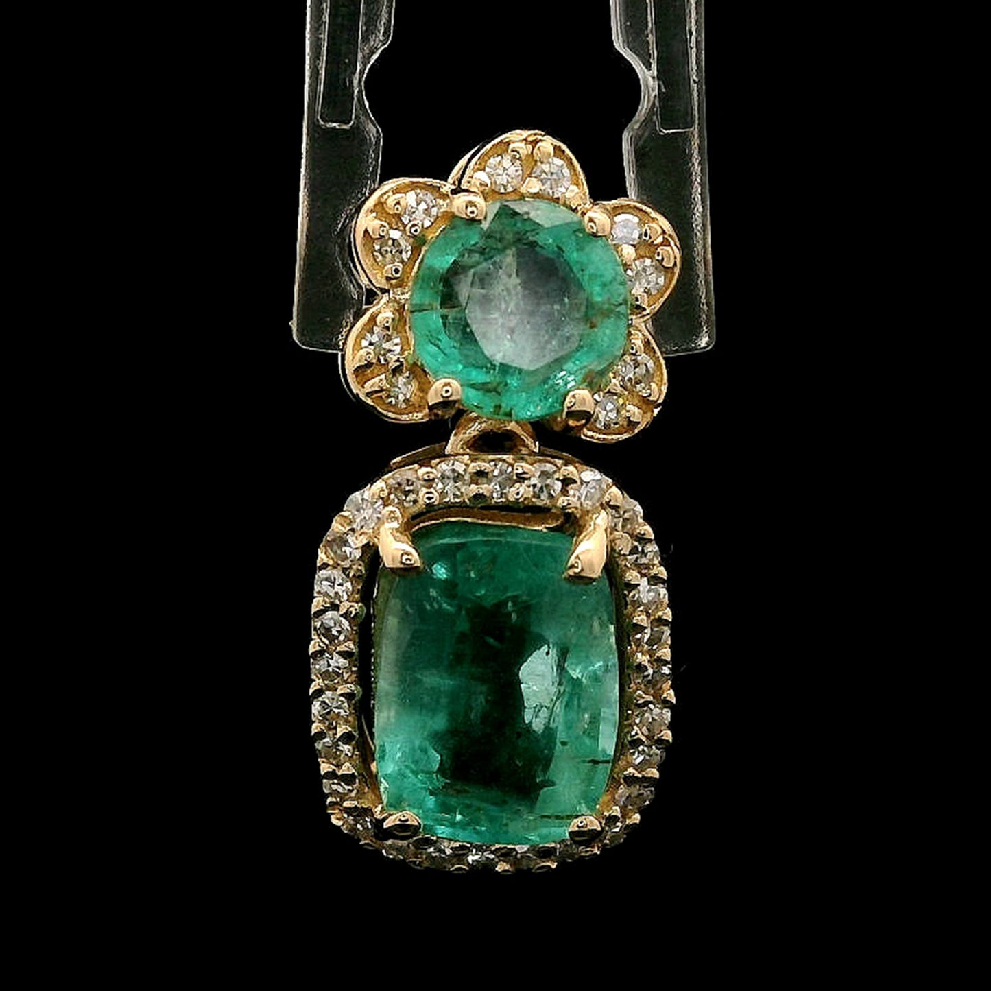 1.90 Ct Cushion Mixed Cut Natural Emerald 14K Gold Pendant