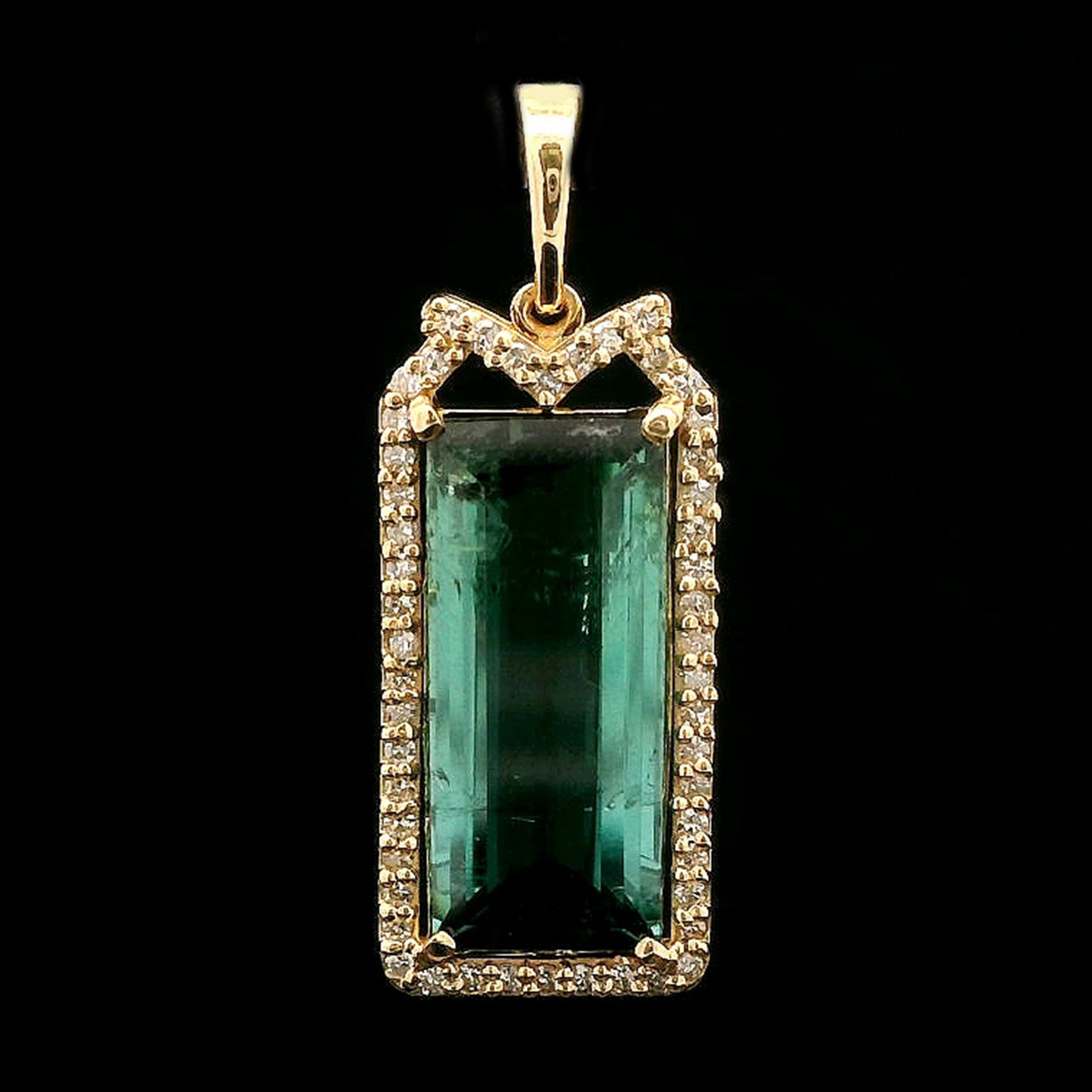 3.84 Ct Rectangle Mixed Cut Natural Tourmaline 14K Gold Pendant