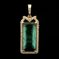 3.84 Ct Rectangle Mixed Cut Natural Tourmaline 14K Gold Pendant