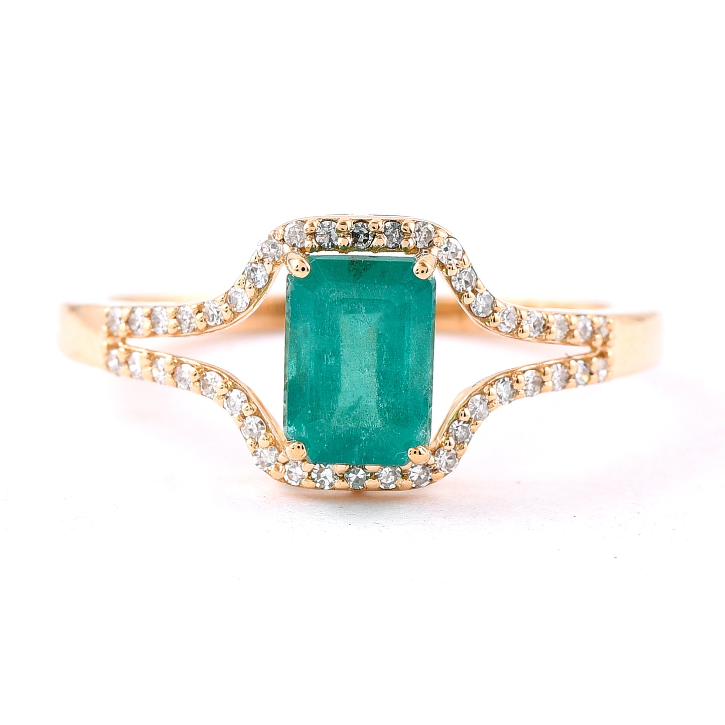 1.07 Ct Octagon Step Cut Natural Emerald 14K Gold Ring