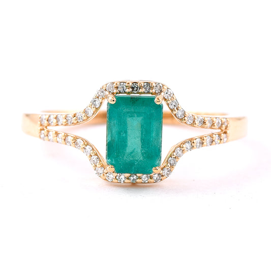 1.07 Ct Octagon Step Cut Natural Emerald 14K Gold Ring