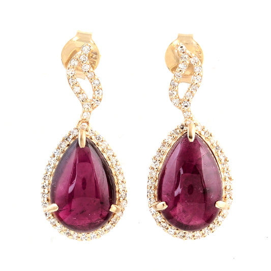 6.27 Ct Pear Cabochon Natural Tourmaline 14K Gold Earrings