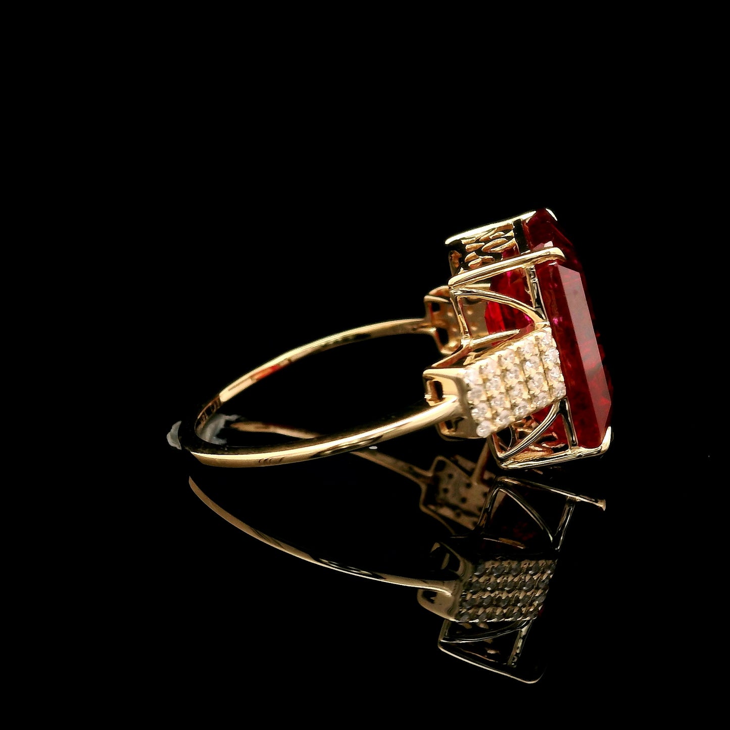 8.38 Ct Emerald Cut Lab Grown Ruby 14K Gold Ring