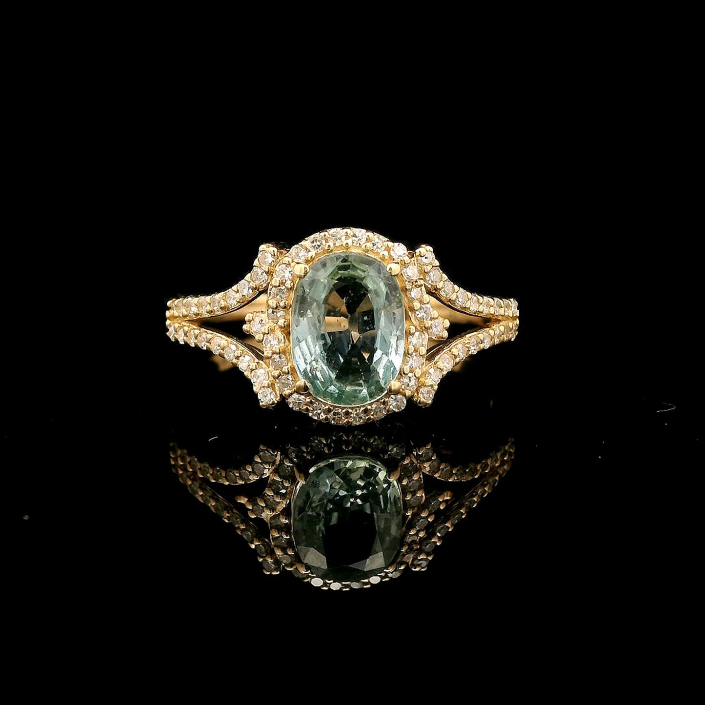 1.42 Ct Oval Mixed Cut Natural Sapphire 14K Gold Ring