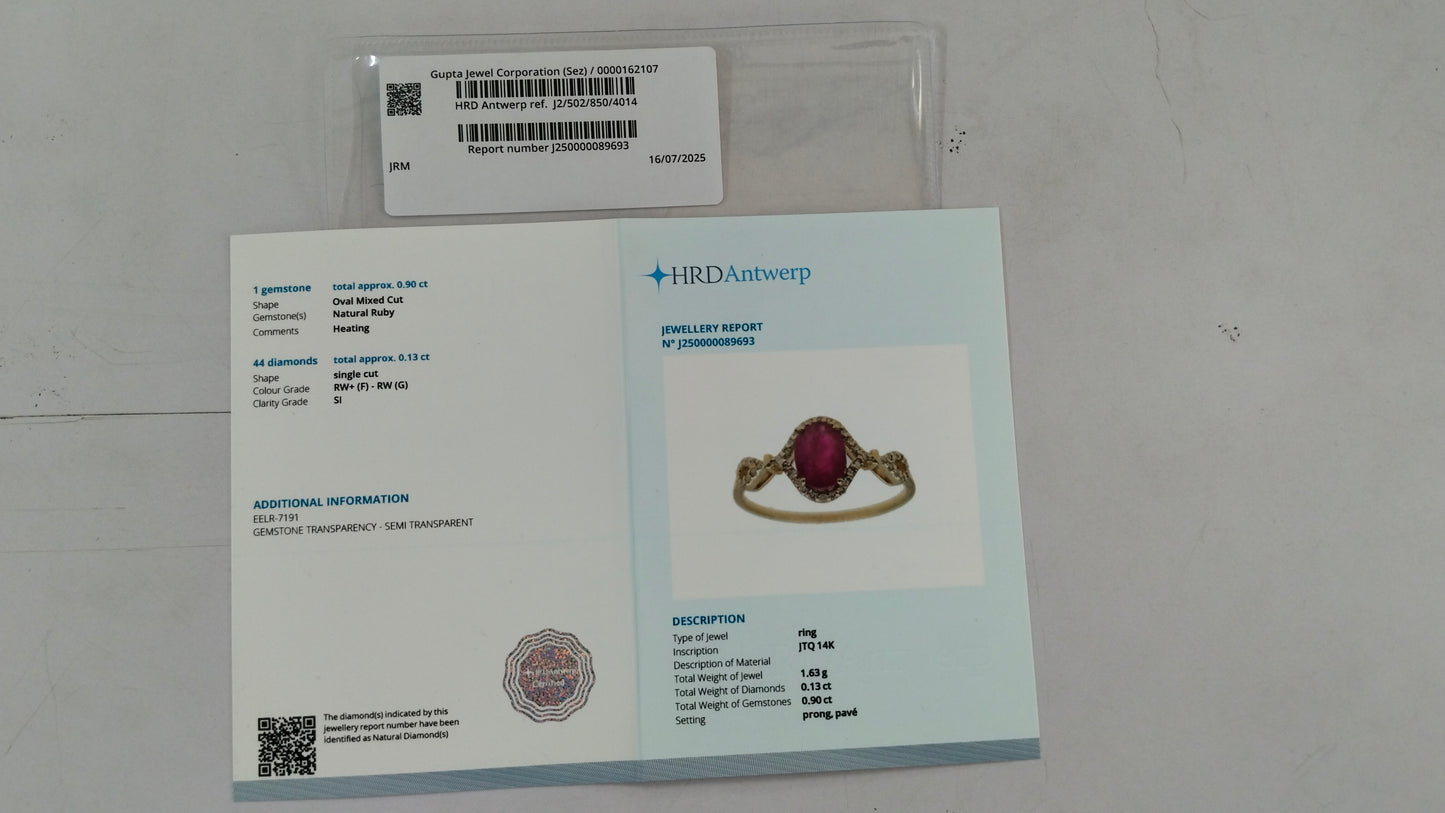 1.03 Ct Oval Mixed Cut Natural Ruby 14K Gold Ring