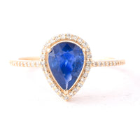 1.51 Ct Pear Mixed Cut Natural Sapphire 14K Gold Ring