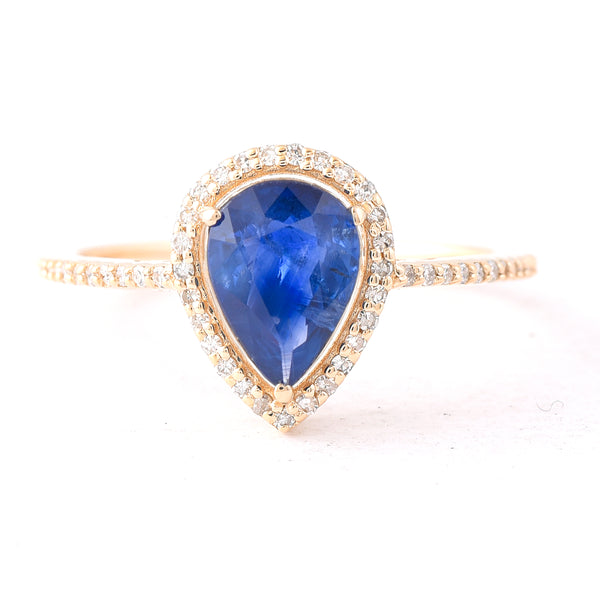 1.51 Ct Pear Mixed Cut Natural Sapphire 14K Gold Ring