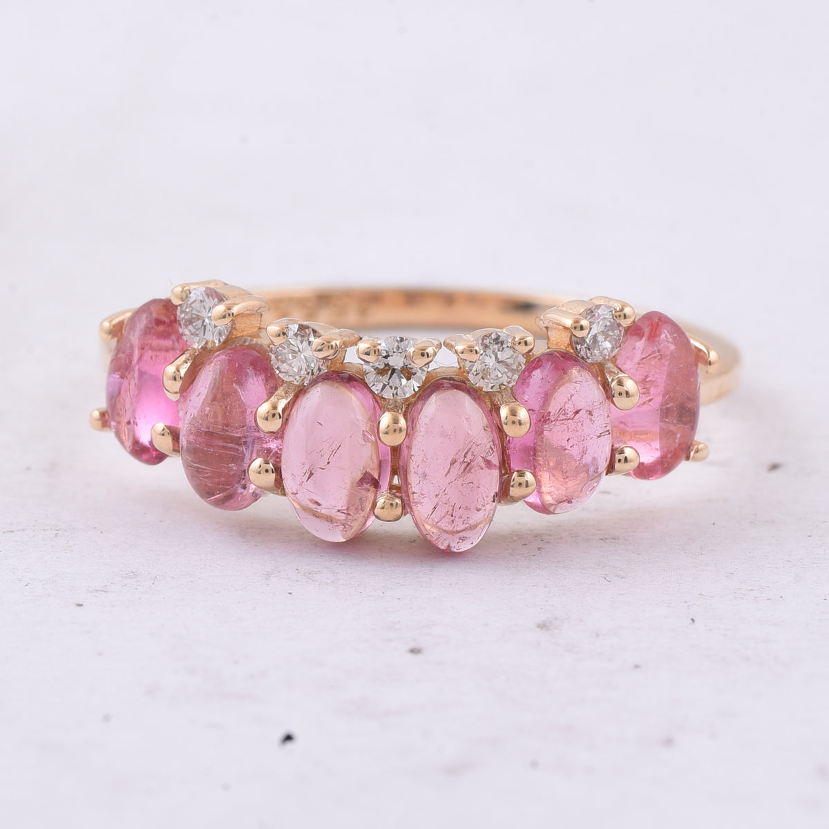 1.75 Ct Oval Cabochon Cut Natural Pink Tourmaline 14K Gold Ring