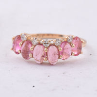 1.75 Ct Oval Cabochon Cut Natural Pink Tourmaline 14K Gold Ring